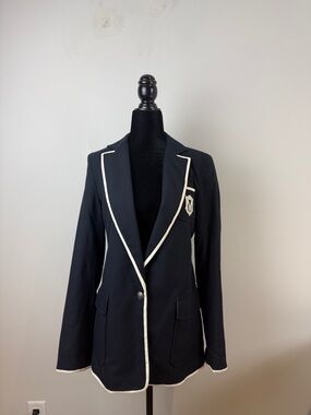 Club Monaco Dark Blue Crest Blazer with White Edging Size 4